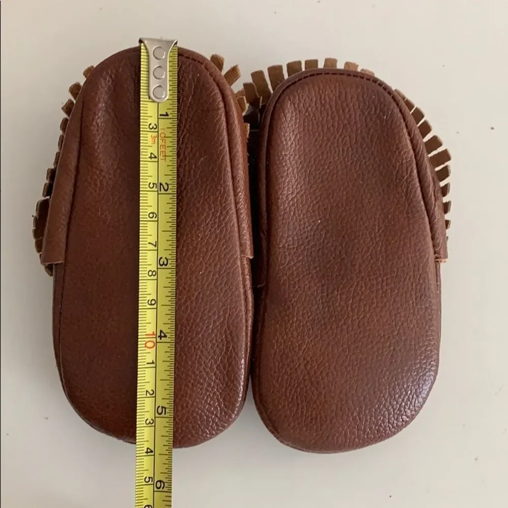 NWOT Brown fringe baby leather moccasins-XL
